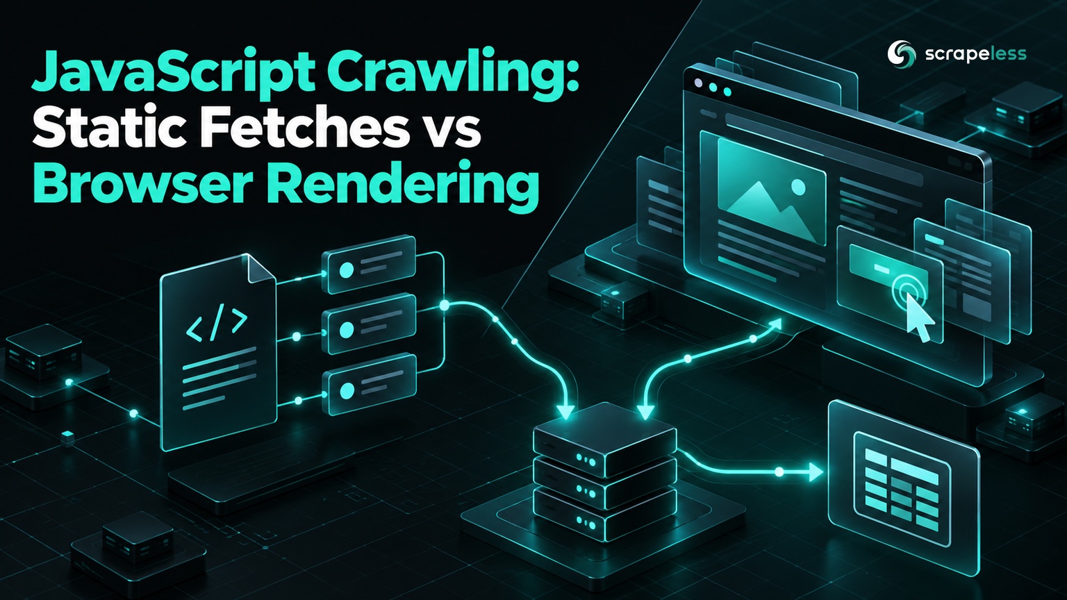 Static HTTP fetch and browser rendering paths joining one JavaScript crawler