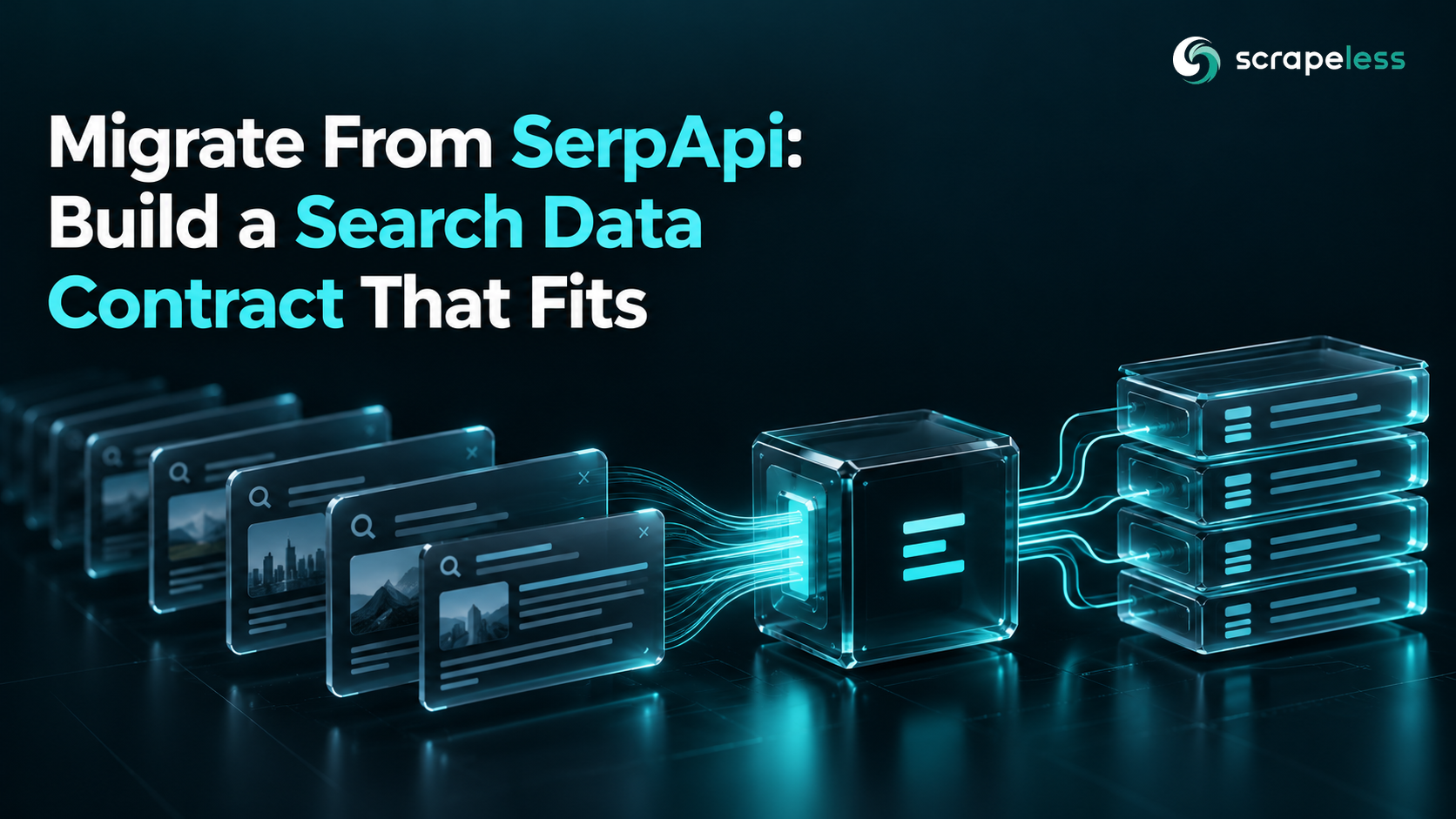 Migrate From SerpApi: Build a Search Data Contract That Fits illustrated with search workflow components